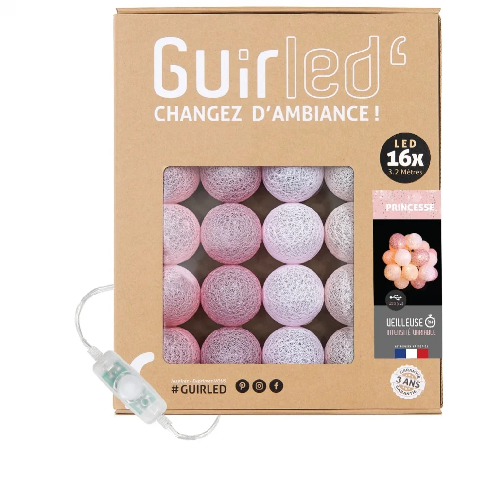 Guirled - Guirlande Classique -  Princesse Classique Guirlande lumineuse boules coton LED USB