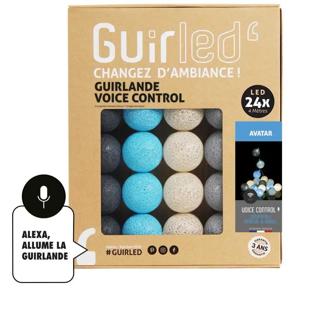 Guirled - Guirlande Voice Control -  Avatar Commande Vocale Guirlande lumineuse boules coton Google & Alexa