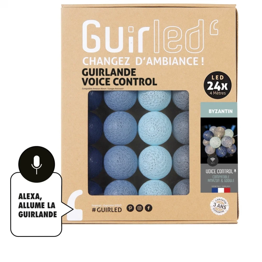 Guirled - Guirlande Voice Control -  Byzantin Commande Vocale Guirlande lumineuse boules coton Google & Alexa