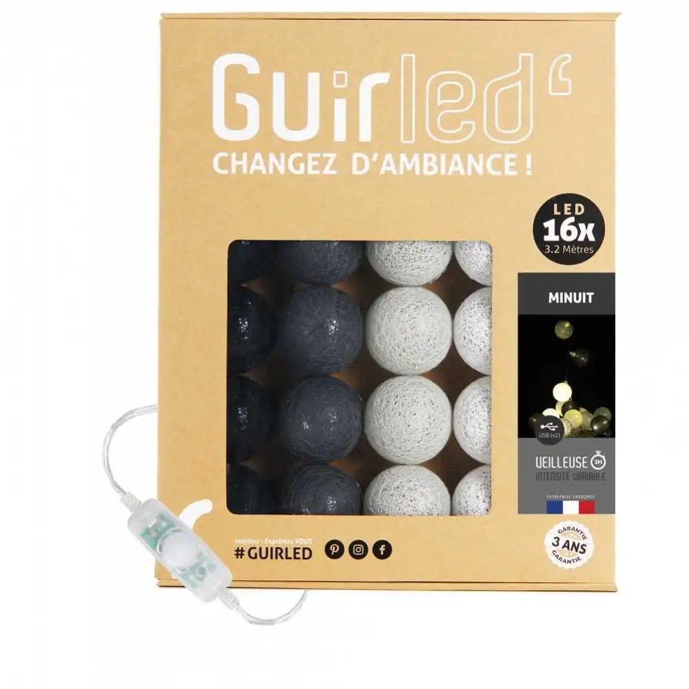 Guirled - Guirlande Classique -  Minuit Classique Guirlande lumineuse boules coton LED USB