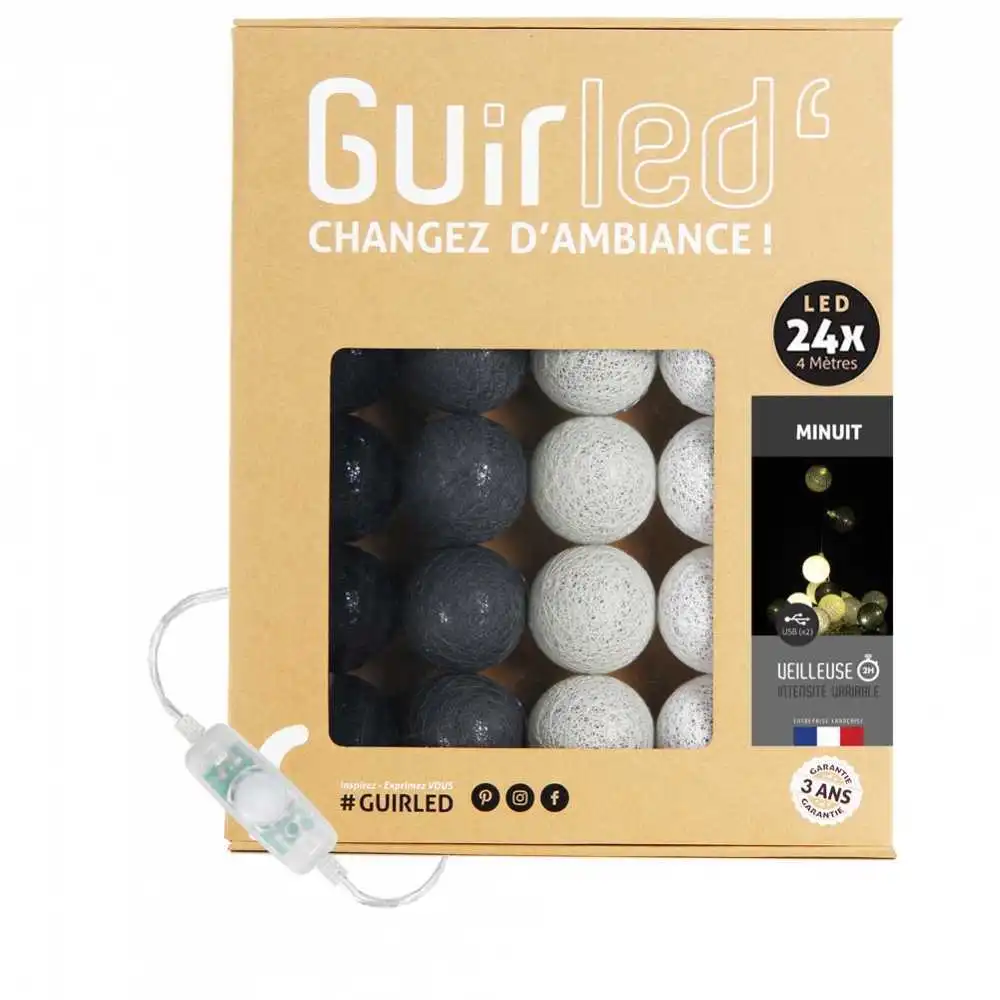 Guirled - Klassische Lichterkette - Klassische Mitternacht Lichterkette Baumwollkugeln LED USB