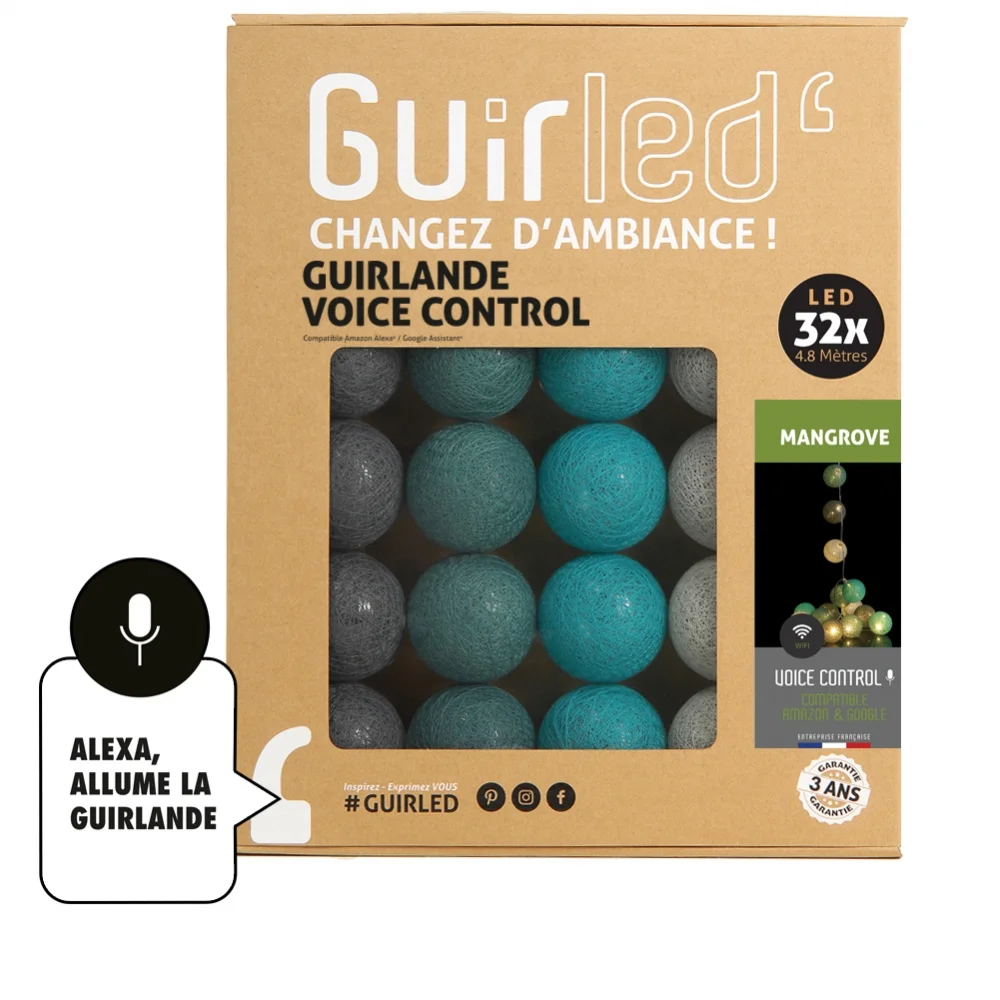 Guirled - Guirlande Voice Control -  Mangrove Commande Vocale Guirlande lumineuse boules coton Google & Alexa