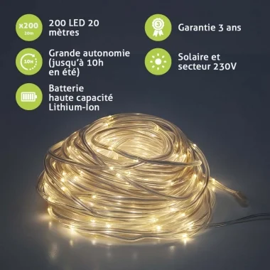 Guirled - Solar Mini LED Lichterkette - Mini LED Lichterkette Wasserdicht Verstärktes Kabel Silber Solar & Netzstrom