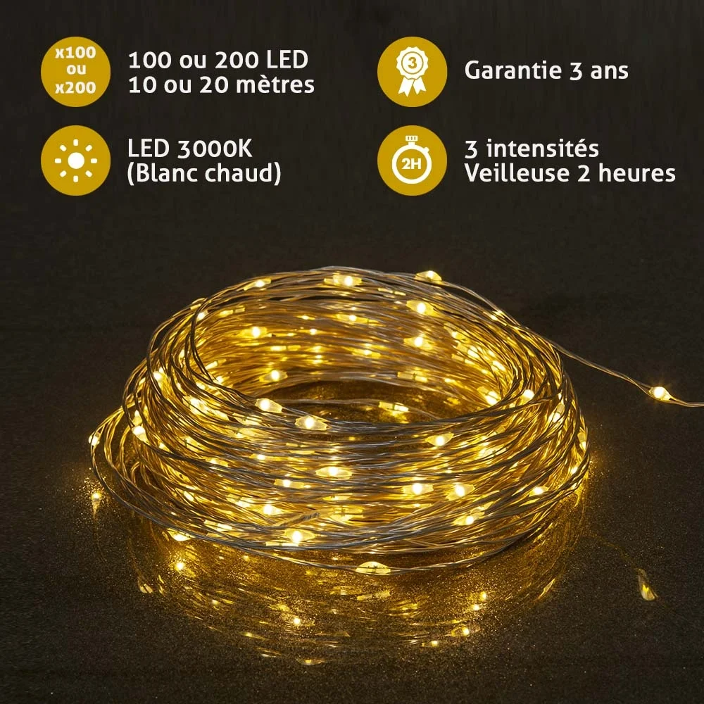 Filament cuivre Silver Guirlande lumineuse Mini LED Classique