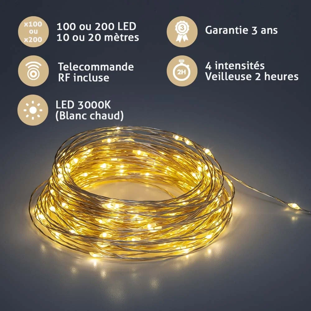 AKTERPORT Guirlande lumineuse LED 40 ampoules, à pile mini/pompom