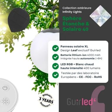 Guirled - Solar-Kugel - Solar-Kugel LED RGB [2023] Ferngesteuerte wasserdichte Lichtkugel