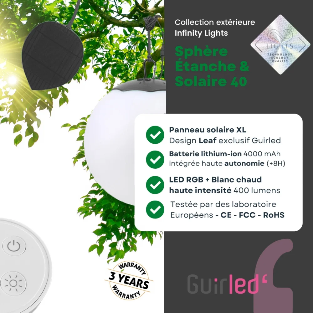 Guirled - Solar-Kugel - Solar-Kugel LED RGB [2023] Ferngesteuerte wasserdichte Lichtkugel