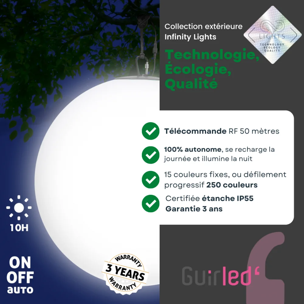 Guirled - Solar-Kugel - Solar-Kugel LED RGB [2023] Ferngesteuerte wasserdichte Lichtkugel