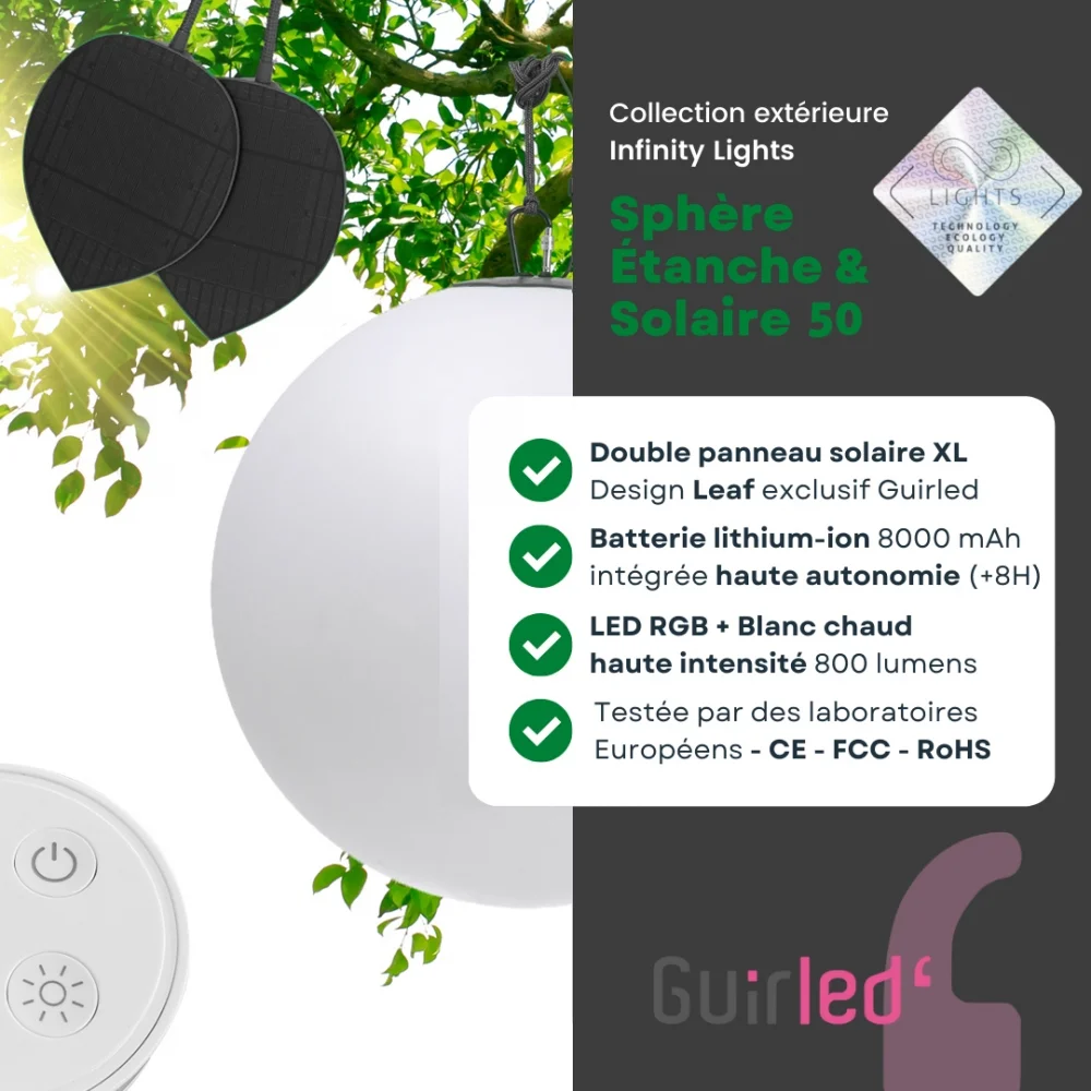 Guirled - Solar-Kugel - Solar-Kugel LED RGB [2023] Ferngesteuerte wasserdichte Lichtkugel