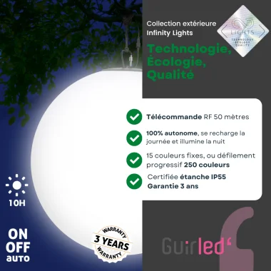 Guirled - Solar-Kugel - Solar-Kugel LED RGB [2023] Ferngesteuerte wasserdichte Lichtkugel