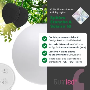 Guirled - Solar-Kugel - Solar-Kugel LED RGB [2023] Ferngesteuerte wasserdichte Lichtkugel