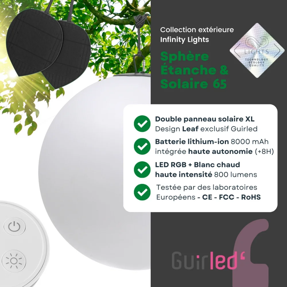 Guirled - Solar-Kugel - Solar-Kugel LED RGB [2023] Ferngesteuerte wasserdichte Lichtkugel