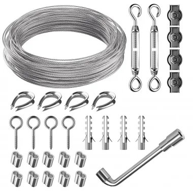 Kit fixation Guinguette câble acier 15 mètres avec tendeur