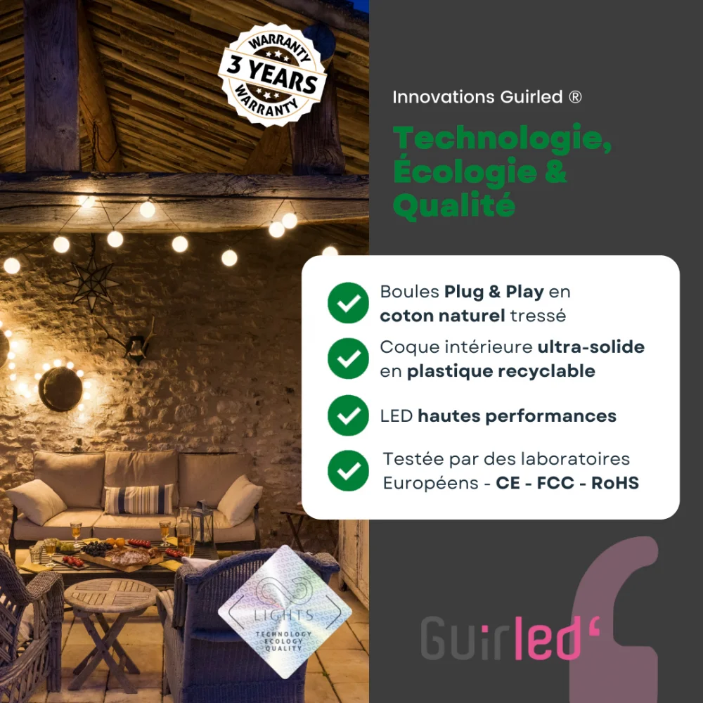 Guirled - Solar-Lichterkette - Heidelbeere Wasserdichte & solarbetriebene Outdoor-Lichterkette LED-Kugeln