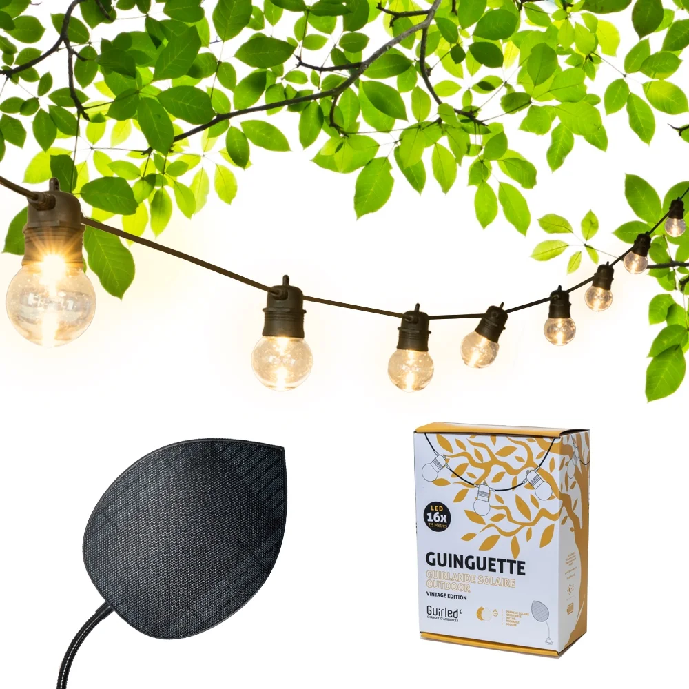 Guirled - Guirlande Guinguette Solaire -  Guinguette Solaire Vintage Edition 16 LED Guirlande lumineuse Étanche Feuille photo...