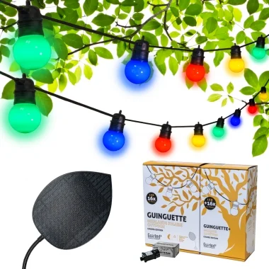 - Guirled -  PACK - Guinguette Colors 16 LED + Feuille Solaire + Extension 16 LED + Adaptateur secteur