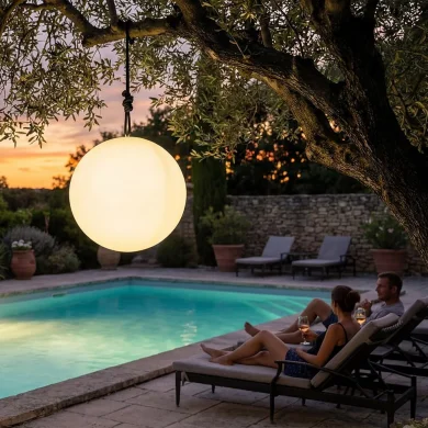 Sfera Solare sfera luminosa da esterno, fabbricata in Francia.
