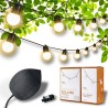 Guinguette Solaire 32 LED White Edition Pack 16 LED + Panneau Solaire + Extension 16 LED + Adaptateur Secteur