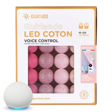 Guirled - Guirlande Voice Control -  Princesse Commande Vocale Guirlande lumineuse boules coton Google & Alexa