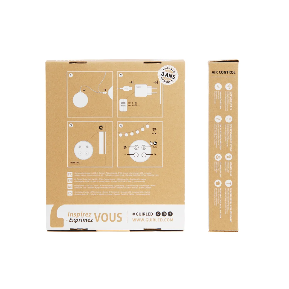 Guirled - Guirlande lumineuse Air Control -  Églantine Télécommandée Guirlande lumineuse boules coton LED USB