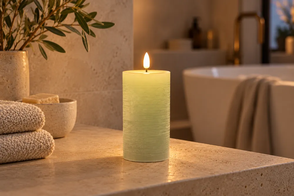 Bougie LED en cire véritable, teinte Matcha