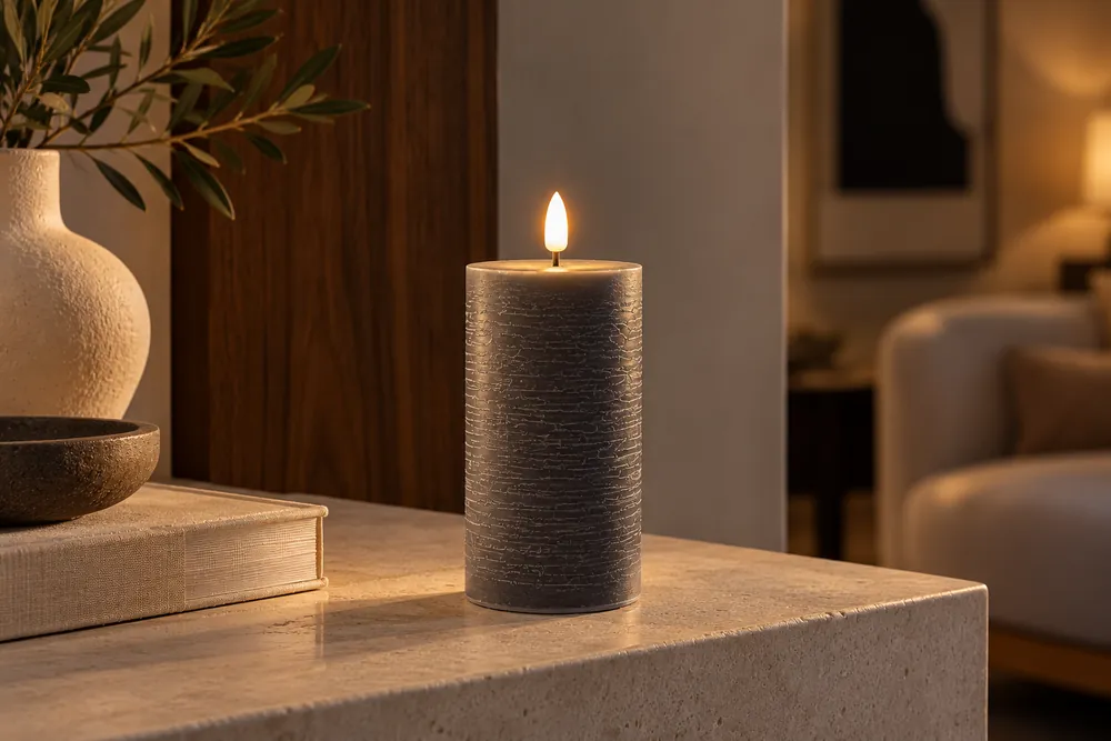 Bougie LED en cire véritable, teinte Réglisse